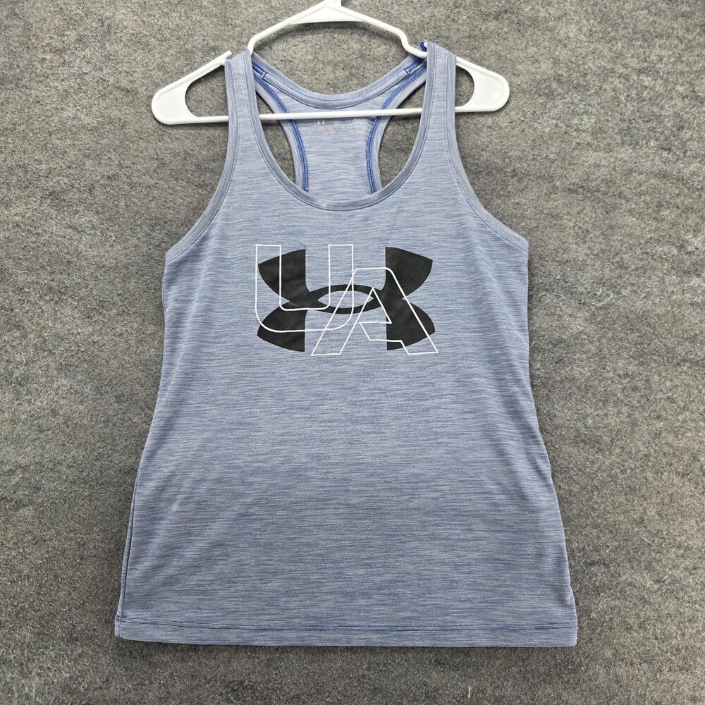 Under Armour HeatGear Tank Womens S Blue Scoop Neck Moisture Wicking Tagless